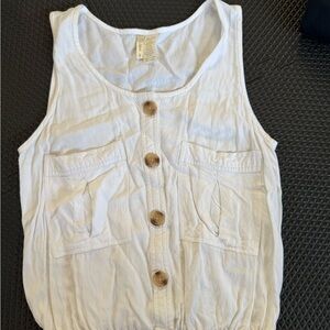 White Sleeveless Button-Up Top